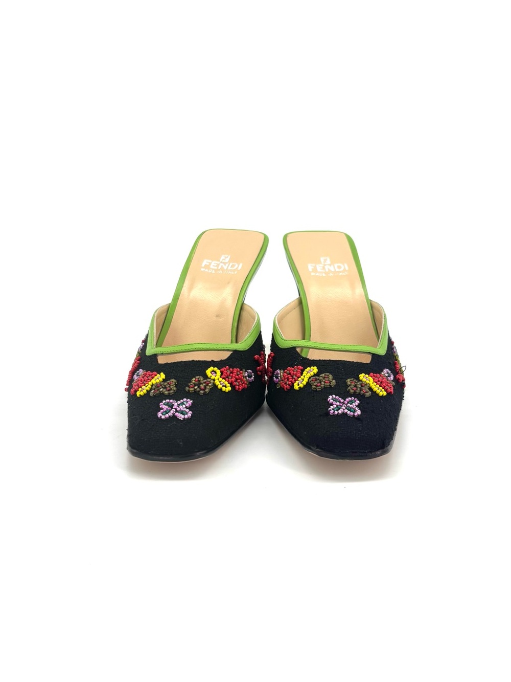 Fendi Vintage Floral Beaded Embellished Slip On Mules Pumps 6 - Picture 3 of 10